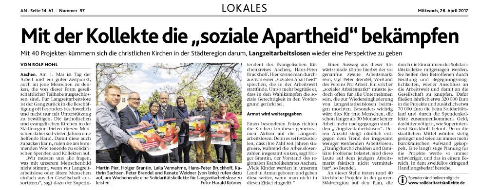 Aachener Nachrichten vom 26. April 2017 (c) Aachener Nachrichten